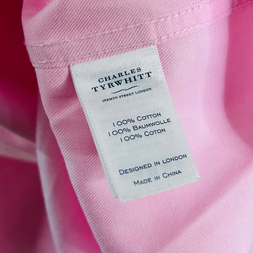 Charles Tyrwhitt 17.5 35 Slim Fit Dress Shirt Pink Non-Iron 100% Cotton Mens - Picture 4 of 9
